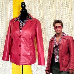 VTG 90s Red Leather Pimp Rebel Jacket Women's Size 16 Jessica London